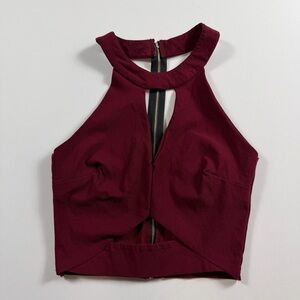 Charlotte Russe Burgundy Halter Crop Top S | Open Back Zipper | Night-Out Y2K